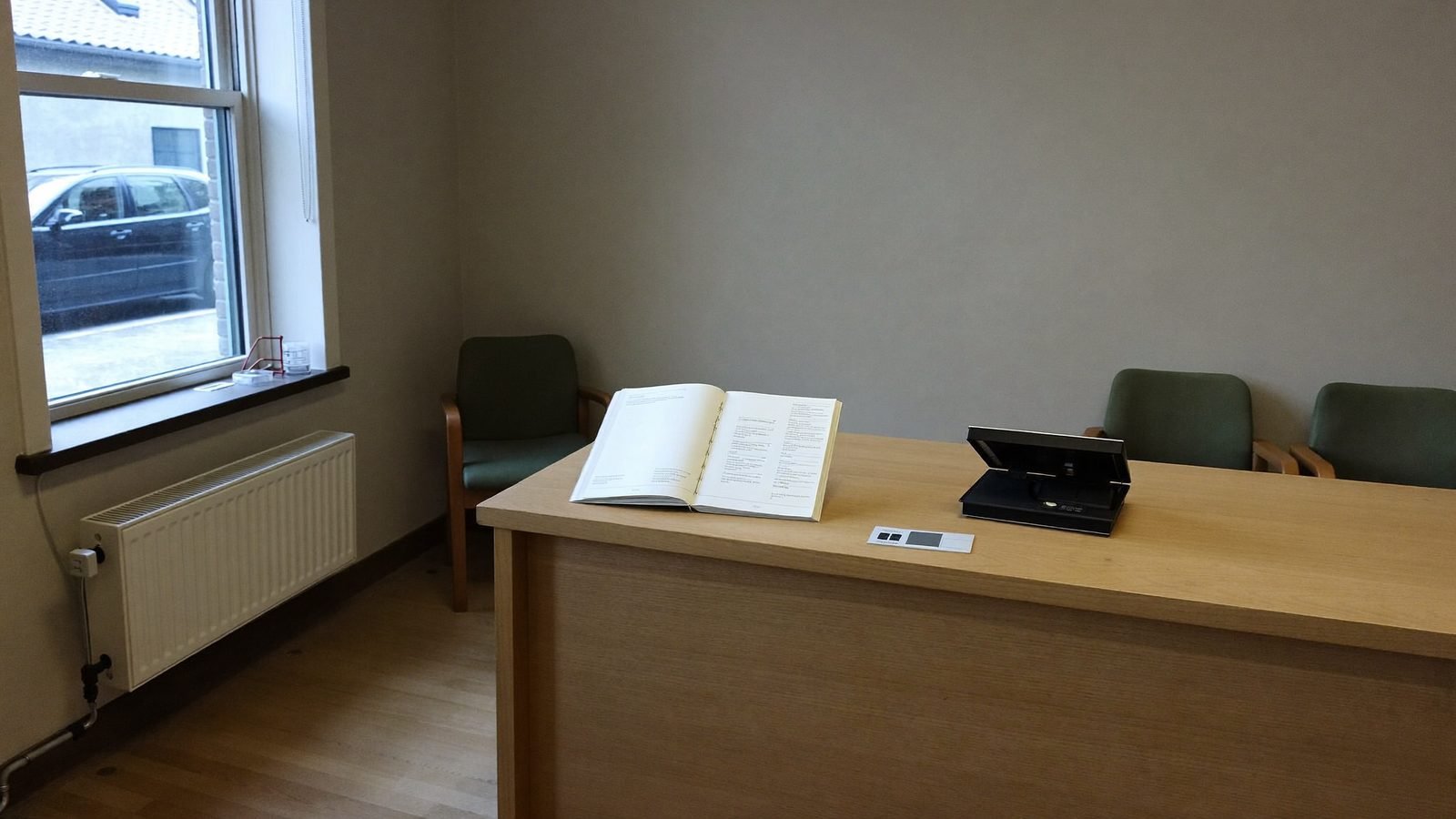 The front desk, where appointments and direct billing are handled