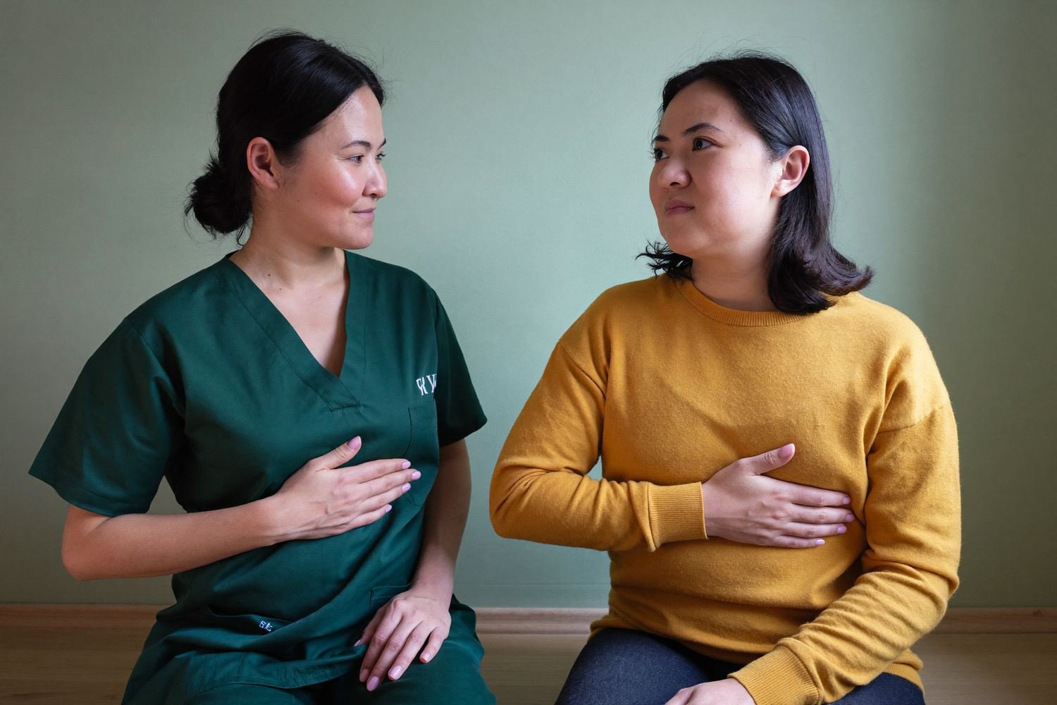 Breathing and the pelvic floor work together, so both get retrained