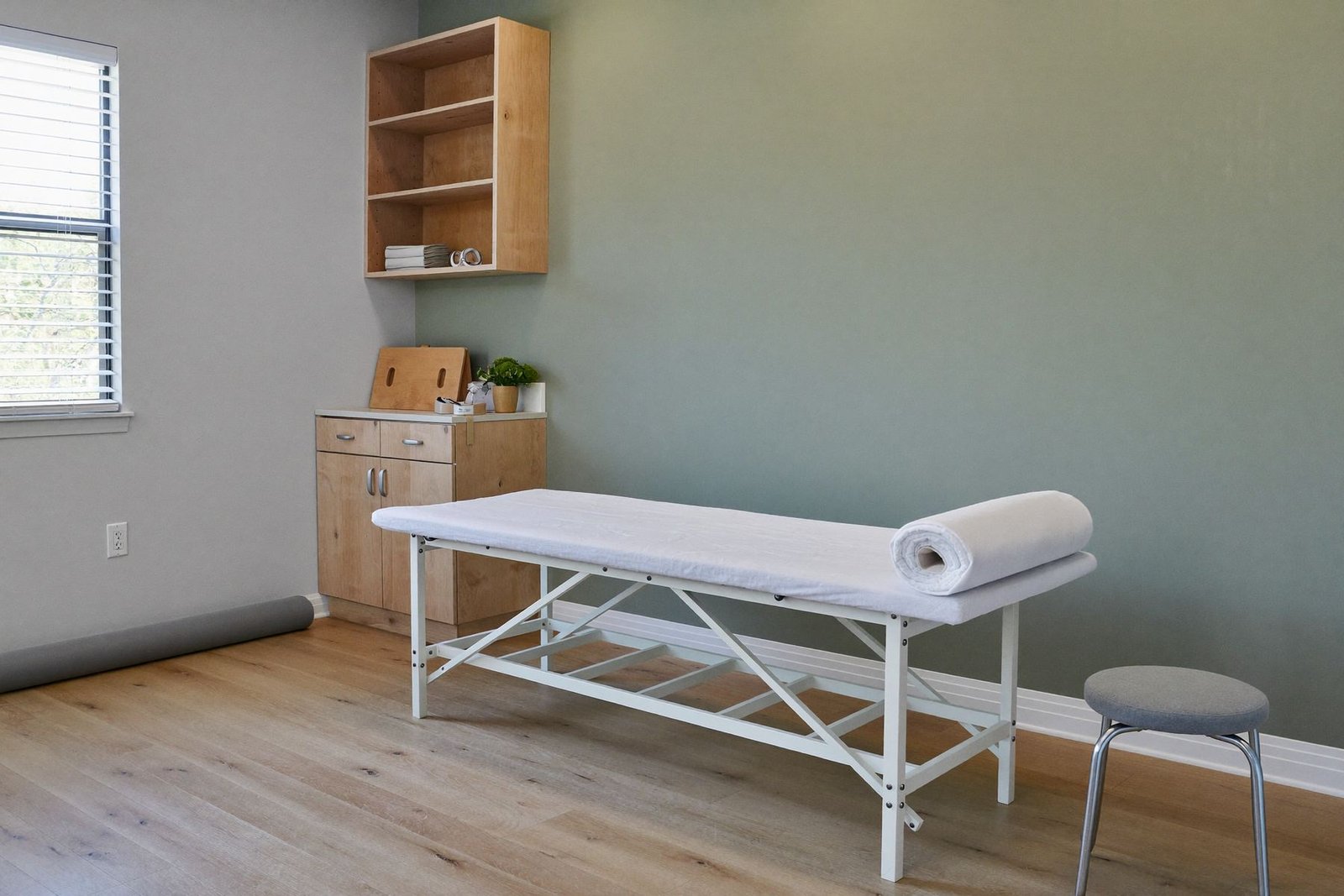 A treatment room at the clinic, made up and ready for the next appointment