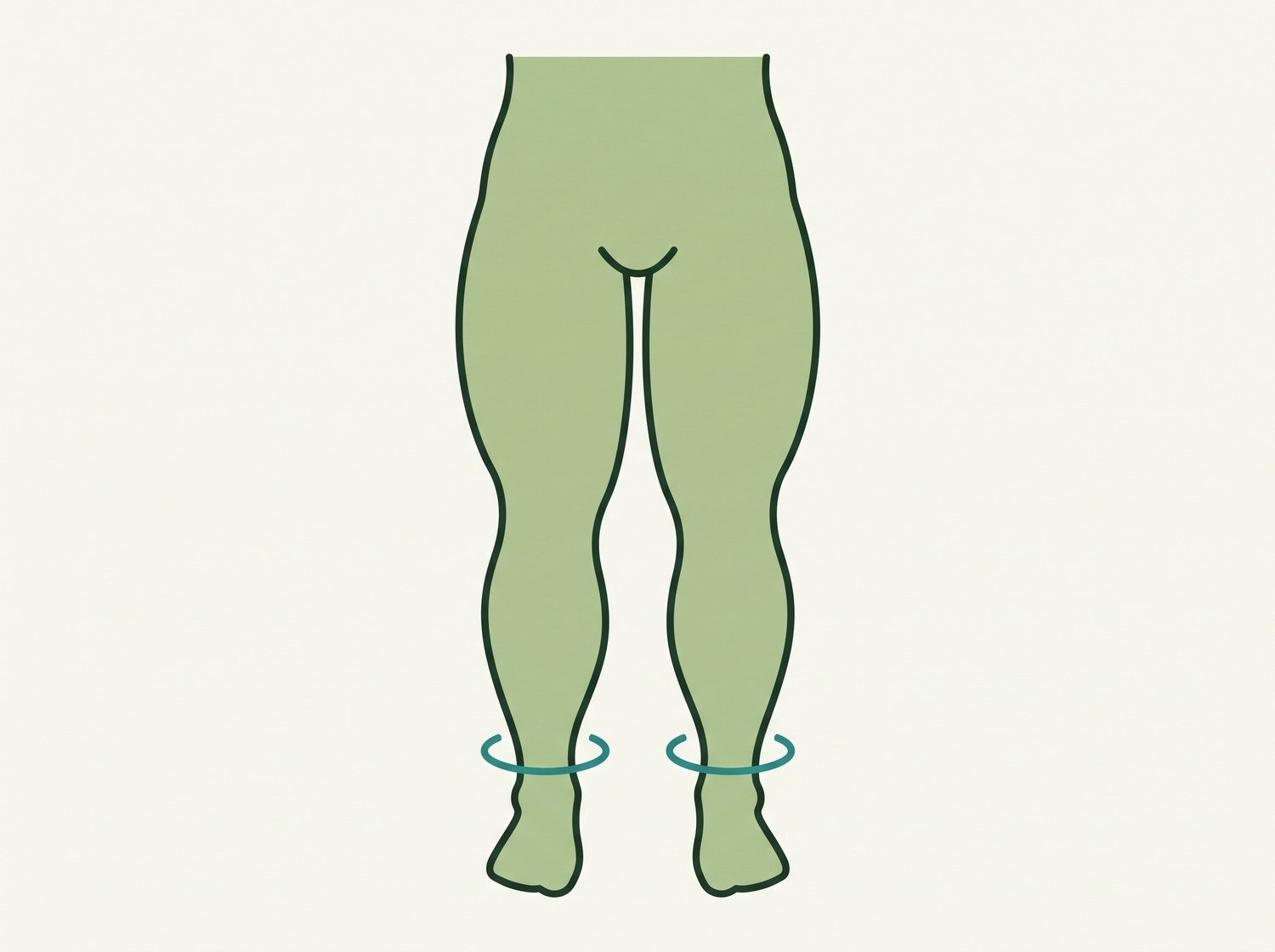 Illustration of the symmetrical lipedema pattern, with both legs enlarged and the ankles spared